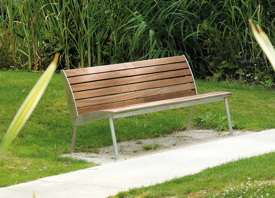 Banc MIAMI INOX et BOIS conçu et fabriqué par Aréa mobilier urbain