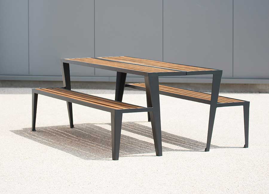 Table-banc CHICAGO BOIS conçu et fabriqué par Aréa mobilier urbain