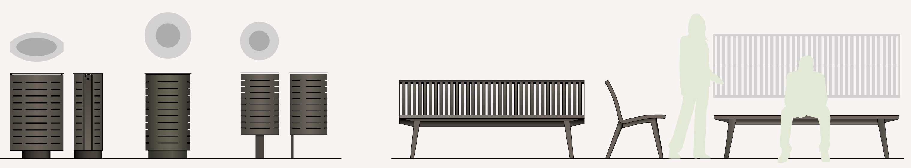 Gamme de mobiliers urbains coordonnés