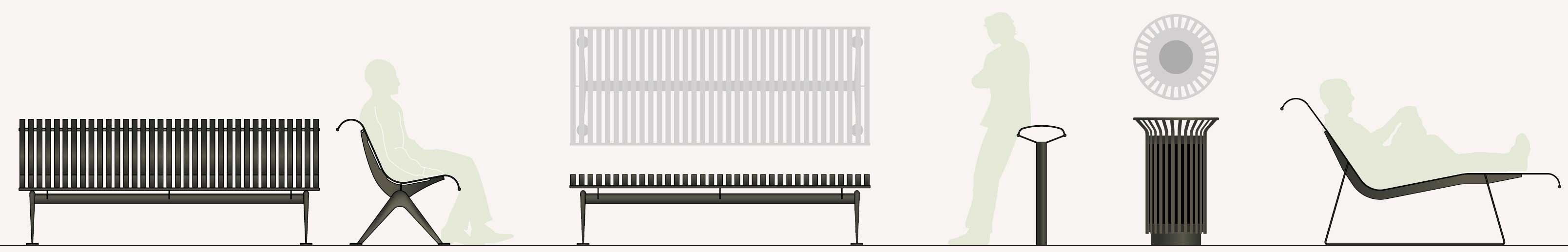 Gamme de mobiliers urbains coordonnés