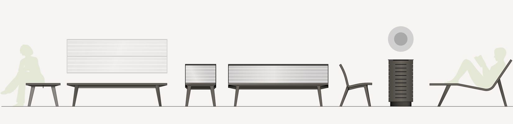 banc simple Atlanta aluminium conçu et fabriqué par Aréa mobilier urbain